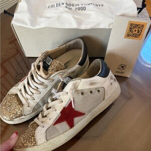 Golden Goose Gold Glitter Superstar Sneakers size 39 LOOK!